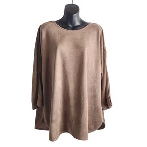 Ravel Women's Tan Brown Suede 3/4 Cut-out Sleeve Top Blouse Size XL/TG